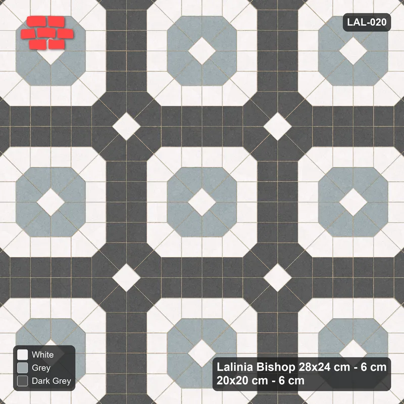Interlock (Pasco) 28x24 cm · LAL-020 · Framed Octagon Medallions - square field, frame ring, coloured inner octagon · Top view Interlock (Pasco) 28x24 cm · LAL-020 · Framed Octagon Medallions - square field, frame ring, coloured inner octagon · Top view