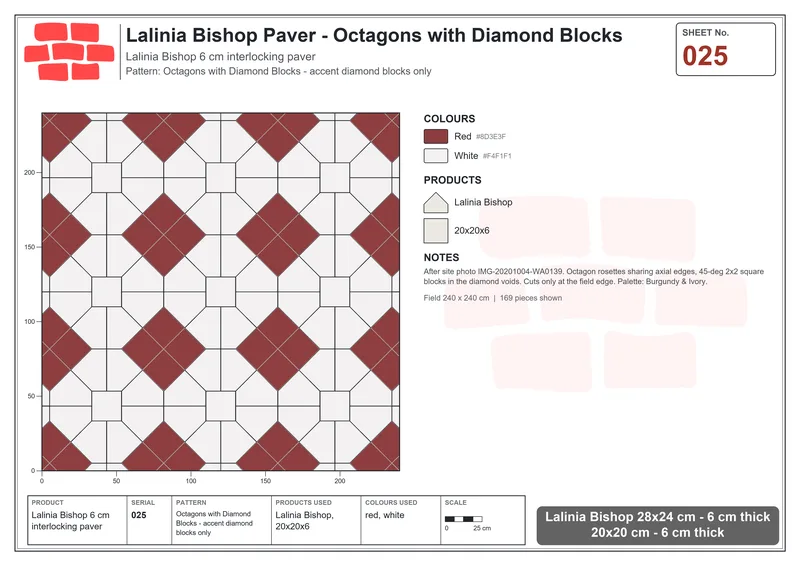 Interlock (Pasco) 28x24 cm · LAL-025 · Octagons with Diamond Blocks - accent diamond blocks only · Laying plan Interlock (Pasco) 28x24 cm · LAL-025 · Octagons with Diamond Blocks - accent diamond blocks only · Laying plan