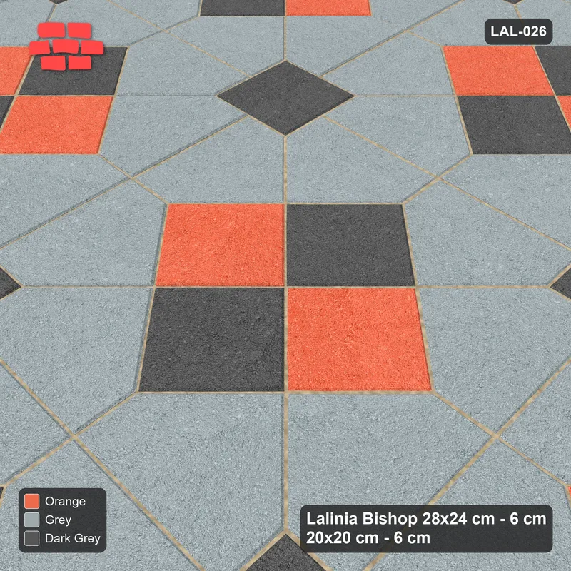 Interlock (Pasco) 28x24 cm · LAL-026 · Octagons with Diamond Blocks - two-tone diamond blocks, kerb frame · Side view Interlock (Pasco) 28x24 cm · LAL-026 · Octagons with Diamond Blocks - two-tone diamond blocks, kerb frame · Side view