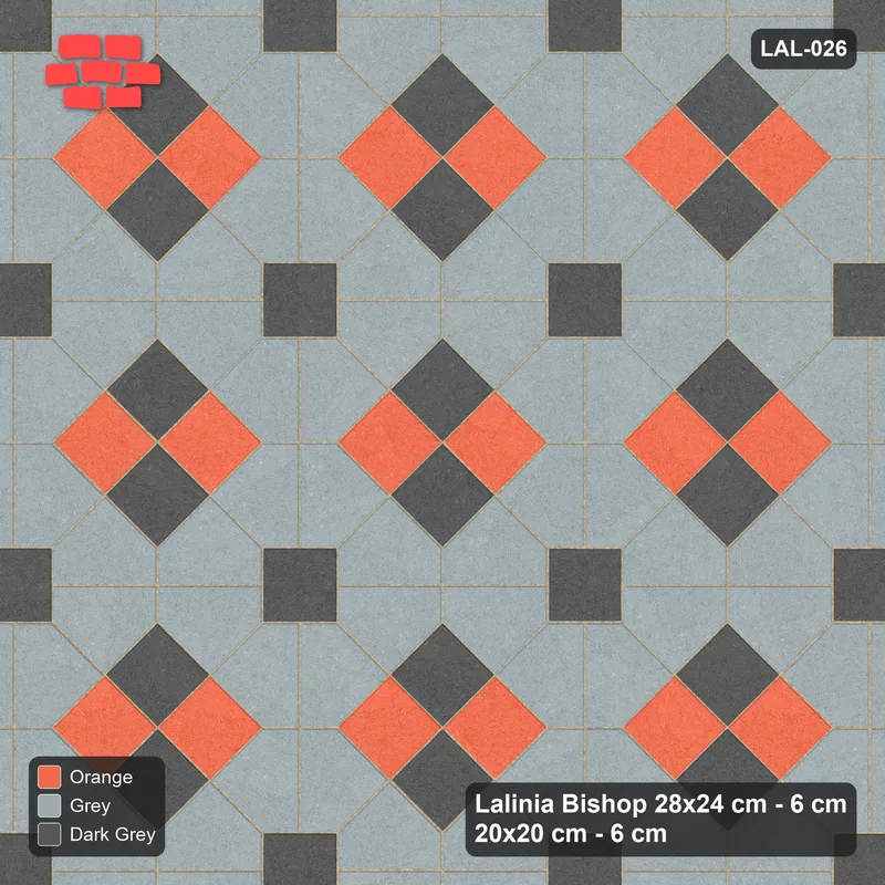 Interlock (Pasco) 28x24 cm · LAL-026 · Octagons with Diamond Blocks - two-tone diamond blocks, kerb frame · Top view Interlock (Pasco) 28x24 cm · LAL-026 · Octagons with Diamond Blocks - two-tone diamond blocks, kerb frame · Top view