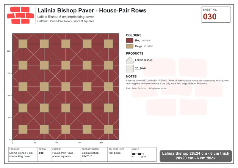 Interlock (Pasco) 28x24 cm · LAL-030 · House-Pair Rows - accent squares · Laying plan Interlock (Pasco) 28x24 cm · LAL-030 · House-Pair Rows - accent squares · Laying plan