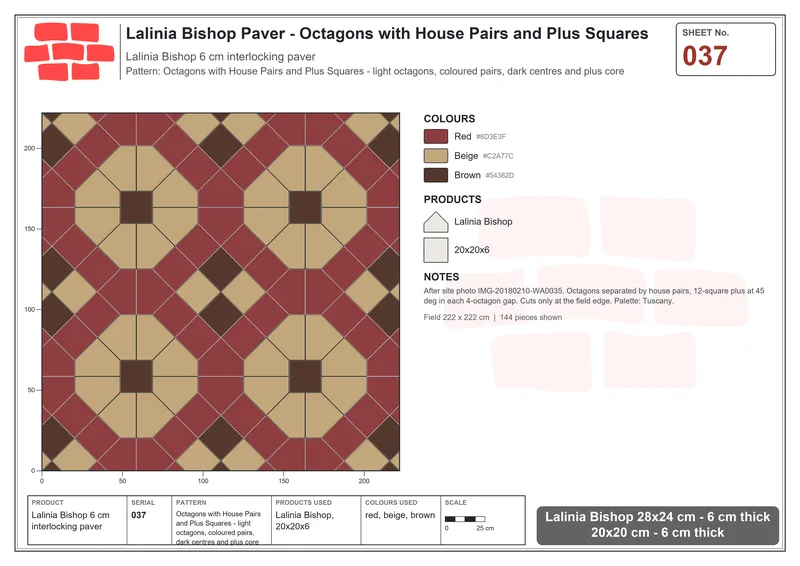 Interlock (Pasco) 28x24 cm · LAL-037 · Octagons with House Pairs and Plus Squares - light octagons, coloured pairs, dark centres and plus core · Laying plan Interlock (Pasco) 28x24 cm · LAL-037 · Octagons with House Pairs and Plus Squares - light octagons, coloured pairs, dark centres and plus core · Laying plan