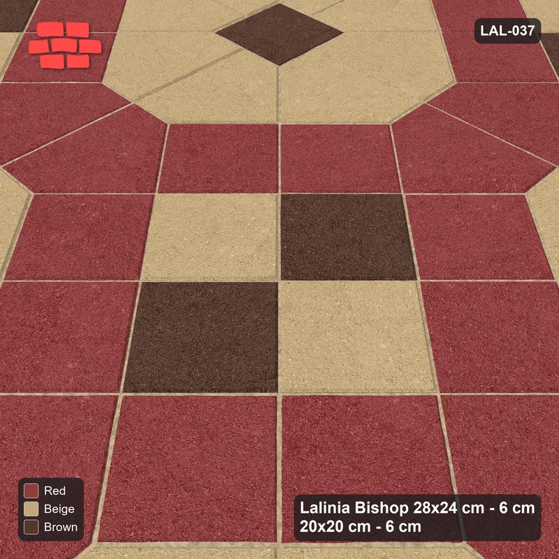 Interlock (Pasco) 28x24 cm · LAL-037 · Octagons with House Pairs and Plus Squares - light octagons, coloured pairs, dark centres and plus core · Side view Interlock (Pasco) 28x24 cm · LAL-037 · Octagons with House Pairs and Plus Squares - light octagons, coloured pairs, dark centres and plus core · Side view