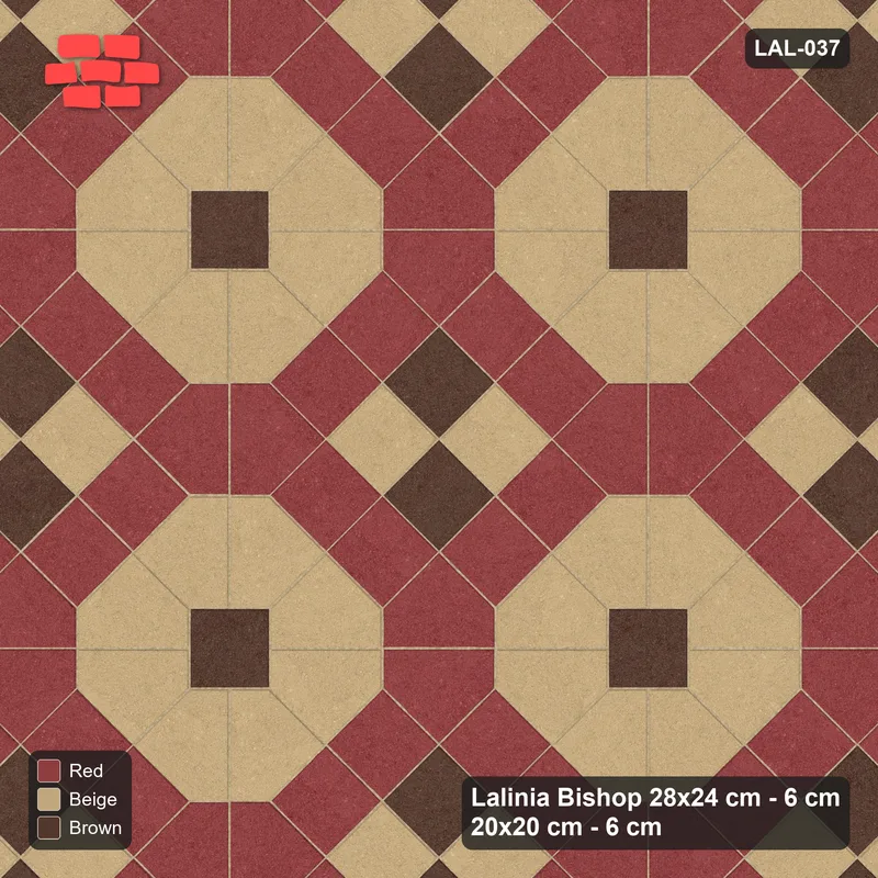 Interlock (Pasco) 28x24 cm · LAL-037 · Octagons with House Pairs and Plus Squares - light octagons, coloured pairs, dark centres and plus core · Top view Interlock (Pasco) 28x24 cm · LAL-037 · Octagons with House Pairs and Plus Squares - light octagons, coloured pairs, dark centres and plus core · Top view