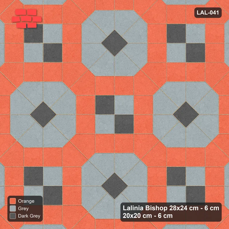 Interlock (Pasco) 28x24 cm · LAL-041 · Octagons with House Pairs and Plus Squares - light octagons, coloured pairs, dark centres and plus core, turned 45 deg · Top view Interlock (Pasco) 28x24 cm · LAL-041 · Octagons with House Pairs and Plus Squares - light octagons, coloured pairs, dark centres and plus core, turned 45 deg · Top view