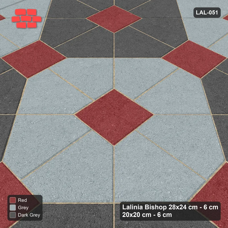 Interlock (Pasco) 28x24 cm · LAL-051 · Octagon Rosette Grid - chequer octagons, dark centres and gap squares · Side view Interlock (Pasco) 28x24 cm · LAL-051 · Octagon Rosette Grid - chequer octagons, dark centres and gap squares · Side view
