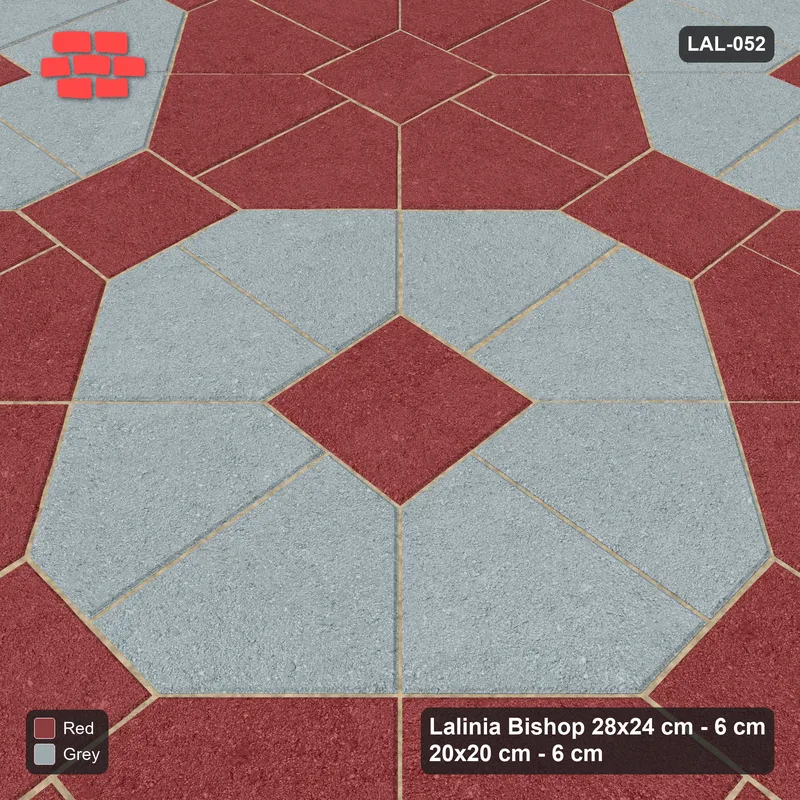 Interlock (Pasco) 28x24 cm · LAL-052 · Octagon Rosette Grid - chequer octagons, squares in the second colour, kerb frame · Side view Interlock (Pasco) 28x24 cm · LAL-052 · Octagon Rosette Grid - chequer octagons, squares in the second colour, kerb frame · Side view
