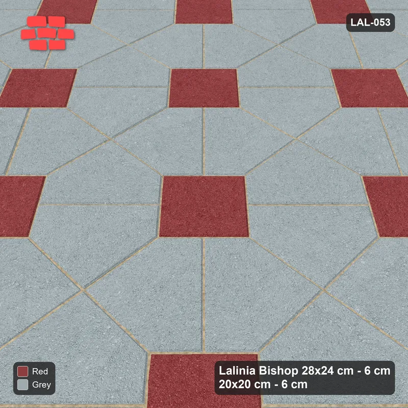 Interlock (Pasco) 28x24 cm · LAL-053 · Octagon Rosette Grid - single house colour, accent squares, turned 45 deg · Side view Interlock (Pasco) 28x24 cm · LAL-053 · Octagon Rosette Grid - single house colour, accent squares, turned 45 deg · Side view