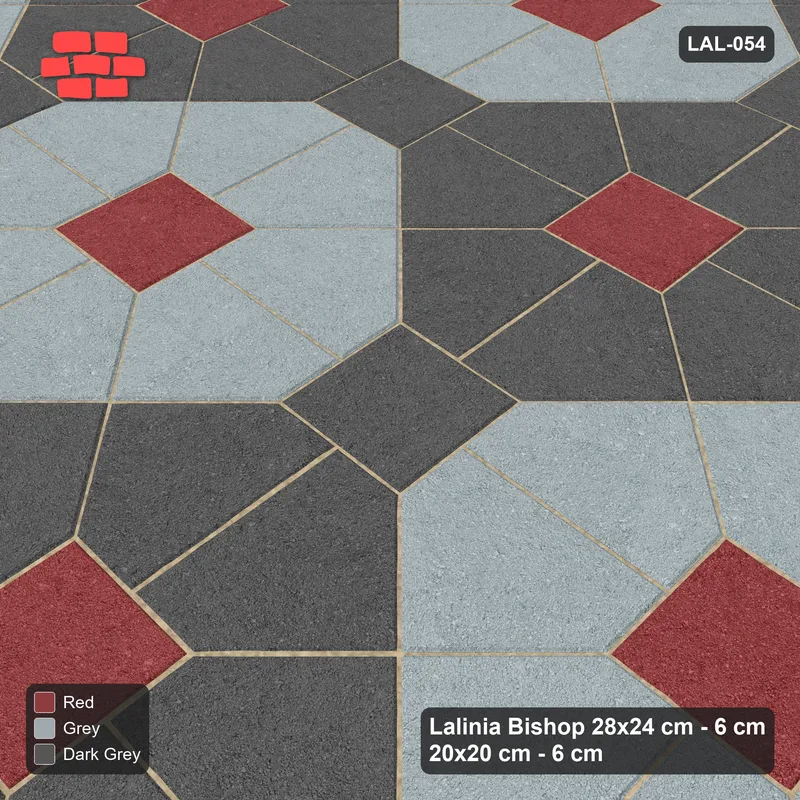 Interlock (Pasco) 28x24 cm · LAL-054 · Octagon Rosette Grid - chequer octagons, accent centres · Side view Interlock (Pasco) 28x24 cm · LAL-054 · Octagon Rosette Grid - chequer octagons, accent centres · Side view