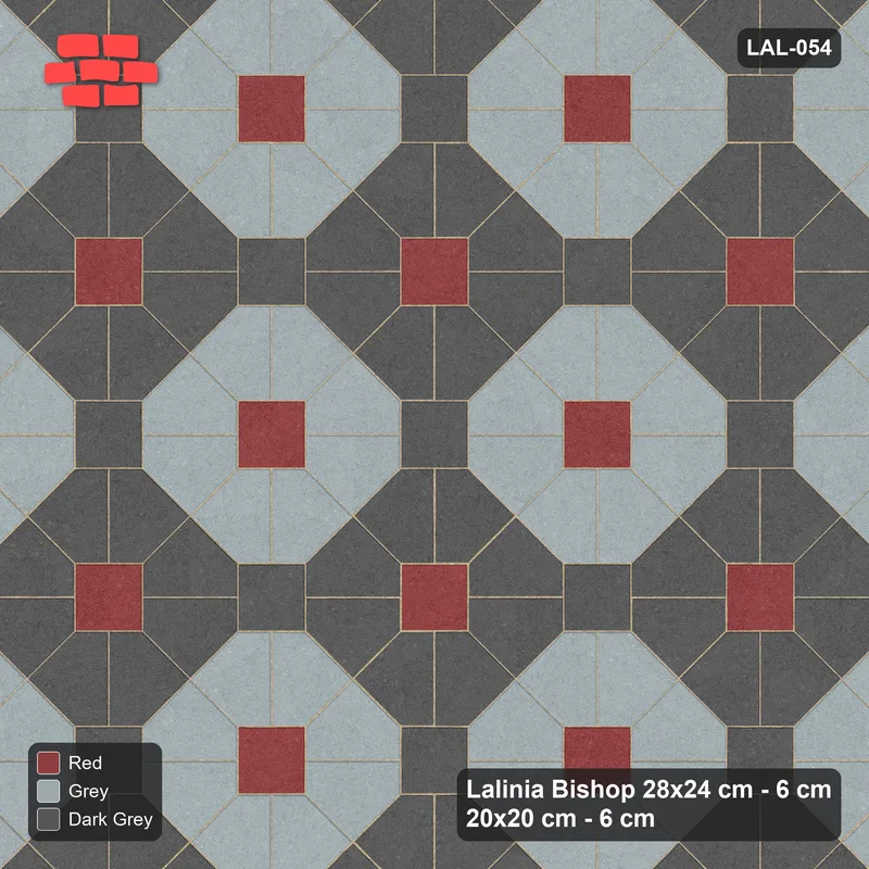 Interlock (Pasco) 28x24 cm · LAL-054 · Octagon Rosette Grid - chequer octagons, accent centres · Top view Interlock (Pasco) 28x24 cm · LAL-054 · Octagon Rosette Grid - chequer octagons, accent centres · Top view