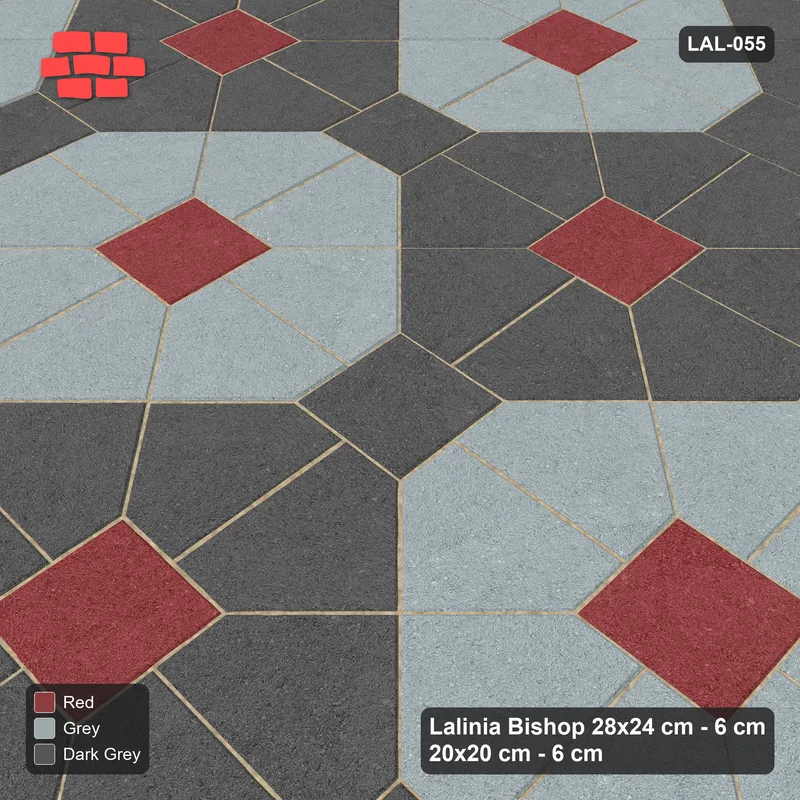 Interlock (Pasco) 28x24 cm · LAL-055 · Octagon Rosette Grid - chequer octagons, accent centres, gap squares matched, kerb frame · Side view Interlock (Pasco) 28x24 cm · LAL-055 · Octagon Rosette Grid - chequer octagons, accent centres, gap squares matched, kerb frame · Side view