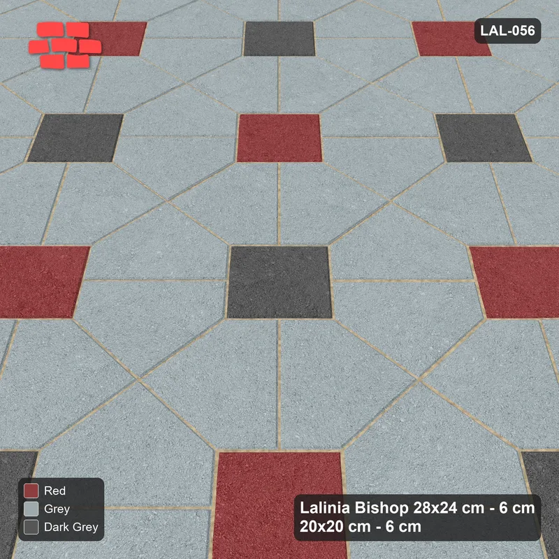 Interlock (Pasco) 28x24 cm · LAL-056 · Octagon Rosette Grid - single house colour, two square accents, turned 45 deg · Side view Interlock (Pasco) 28x24 cm · LAL-056 · Octagon Rosette Grid - single house colour, two square accents, turned 45 deg · Side view