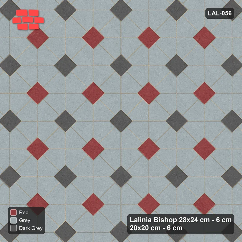 Interlock (Pasco) 28x24 cm · LAL-056 · Octagon Rosette Grid - single house colour, two square accents, turned 45 deg · Top view Interlock (Pasco) 28x24 cm · LAL-056 · Octagon Rosette Grid - single house colour, two square accents, turned 45 deg · Top view