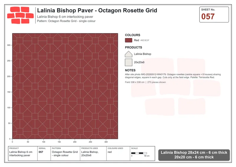 Interlock (Pasco) 28x24 cm · LAL-057 · Octagon Rosette Grid - single colour · Laying plan Interlock (Pasco) 28x24 cm · LAL-057 · Octagon Rosette Grid - single colour · Laying plan