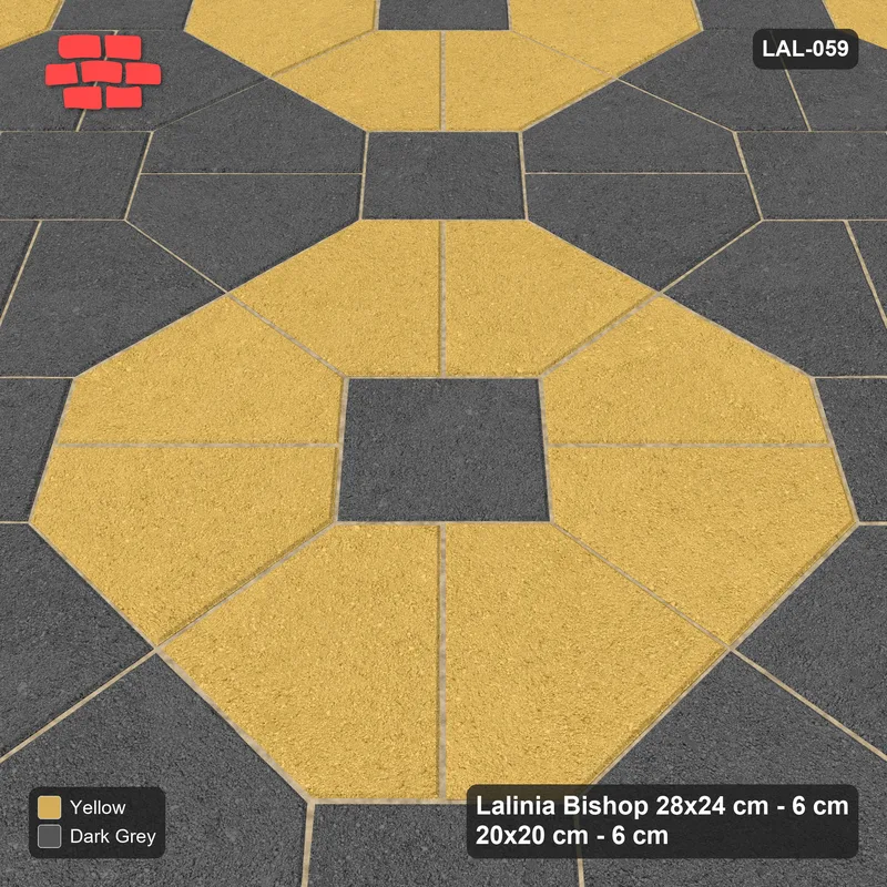 Interlock (Pasco) 28x24 cm · LAL-059 · Octagon Rosette Grid - chequer octagons, squares in the second colour, turned 45 deg · Side view Interlock (Pasco) 28x24 cm · LAL-059 · Octagon Rosette Grid - chequer octagons, squares in the second colour, turned 45 deg · Side view