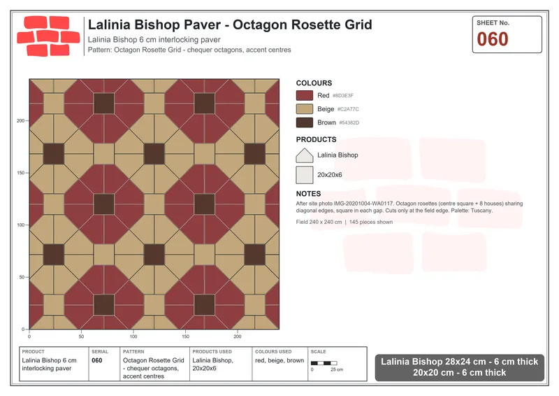 Interlock (Pasco) 28x24 cm · LAL-060 · Octagon Rosette Grid - chequer octagons, accent centres · Laying plan Interlock (Pasco) 28x24 cm · LAL-060 · Octagon Rosette Grid - chequer octagons, accent centres · Laying plan