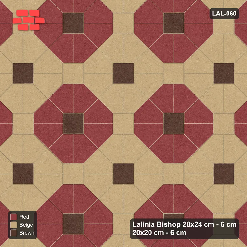 Interlock (Pasco) 28x24 cm · LAL-060 · Octagon Rosette Grid - chequer octagons, accent centres · Top view Interlock (Pasco) 28x24 cm · LAL-060 · Octagon Rosette Grid - chequer octagons, accent centres · Top view