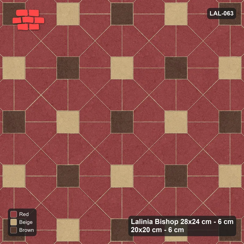 Interlock (Pasco) 28x24 cm · LAL-063 · Octagon Rosette Grid - single house colour, two square accents · Top view Interlock (Pasco) 28x24 cm · LAL-063 · Octagon Rosette Grid - single house colour, two square accents · Top view