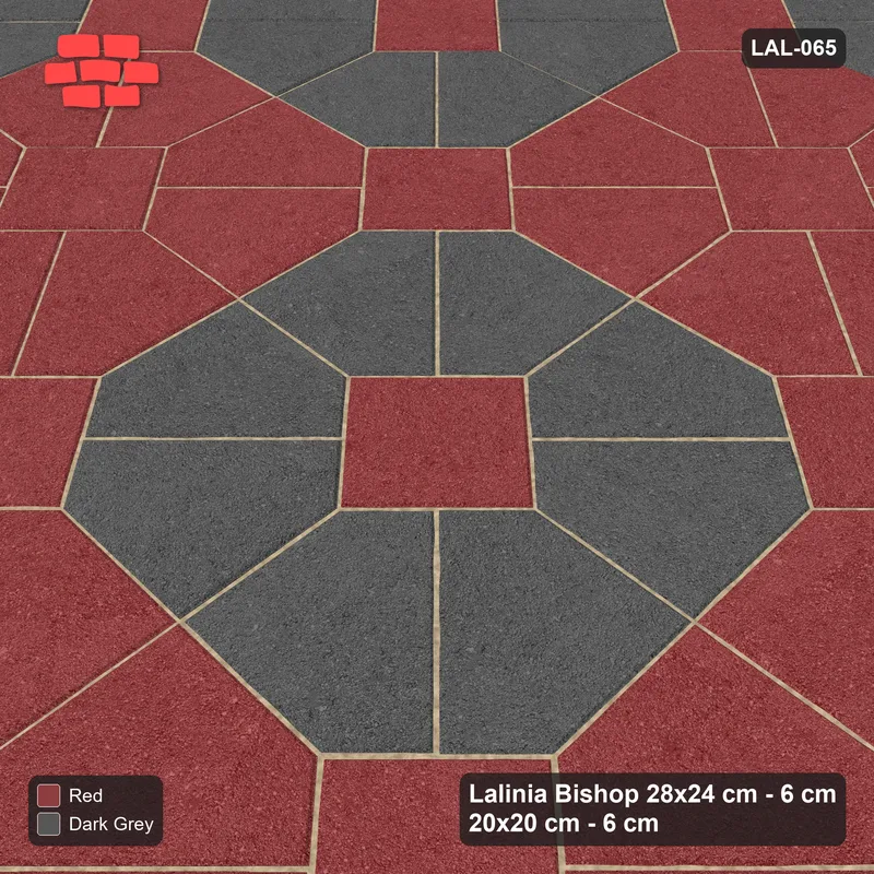 Interlock (Pasco) 28x24 cm · LAL-065 · Octagon Rosette Grid - chequer octagons, squares in the second colour, turned 45 deg · Side view Interlock (Pasco) 28x24 cm · LAL-065 · Octagon Rosette Grid - chequer octagons, squares in the second colour, turned 45 deg · Side view