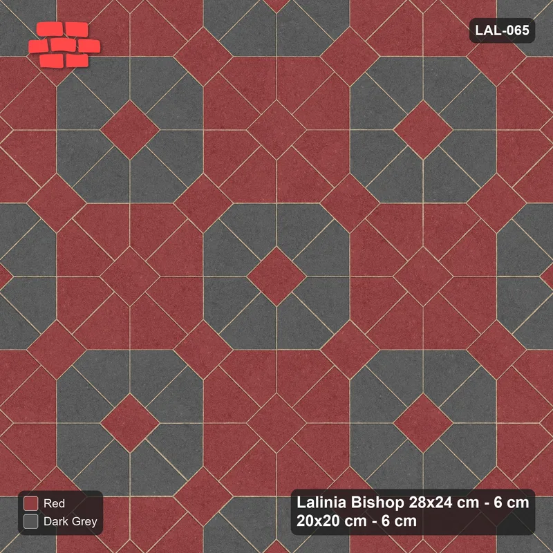 Interlock (Pasco) 28x24 cm · LAL-065 · Octagon Rosette Grid - chequer octagons, squares in the second colour, turned 45 deg · Top view Interlock (Pasco) 28x24 cm · LAL-065 · Octagon Rosette Grid - chequer octagons, squares in the second colour, turned 45 deg · Top view