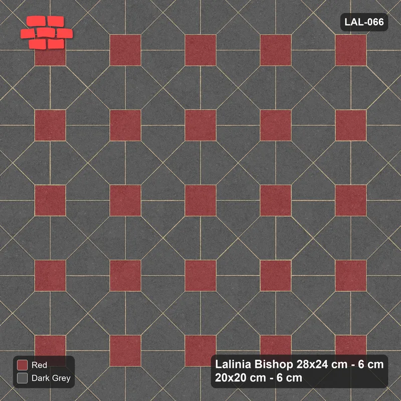 Interlock (Pasco) 28x24 cm · LAL-066 · Octagon Rosette Grid - single house colour, accent squares · Top view Interlock (Pasco) 28x24 cm · LAL-066 · Octagon Rosette Grid - single house colour, accent squares · Top view