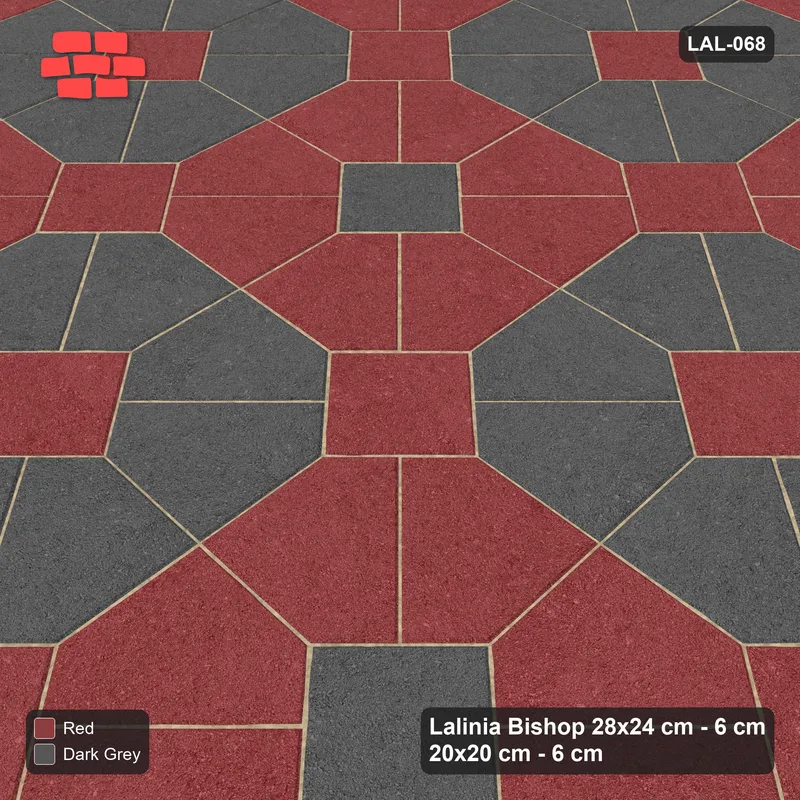 Interlock (Pasco) 28x24 cm · LAL-068 · Octagon Rosette Grid - chequer octagons, crossed centre colours, turned 45 deg · Side view Interlock (Pasco) 28x24 cm · LAL-068 · Octagon Rosette Grid - chequer octagons, crossed centre colours, turned 45 deg · Side view