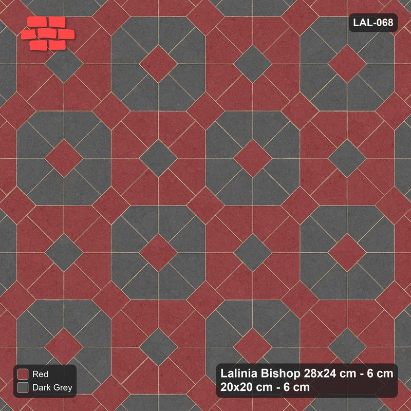 Interlock (Pasco) 28x24 cm · LAL-068 · Octagon Rosette Grid - chequer octagons, crossed centre colours, turned 45 deg · Top view Interlock (Pasco) 28x24 cm · LAL-068 · Octagon Rosette Grid - chequer octagons, crossed centre colours, turned 45 deg · Top view