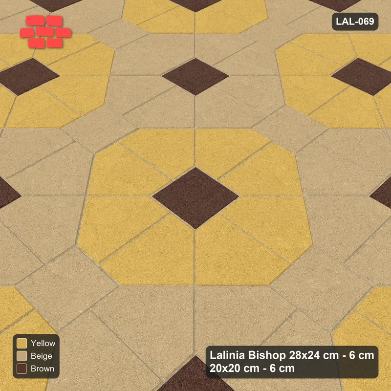 Interlock (Pasco) 28x24 cm · LAL-069 · Octagon Rosette Grid - chequer octagons, accent centres, gap squares matched · Side view Interlock (Pasco) 28x24 cm · LAL-069 · Octagon Rosette Grid - chequer octagons, accent centres, gap squares matched · Side view