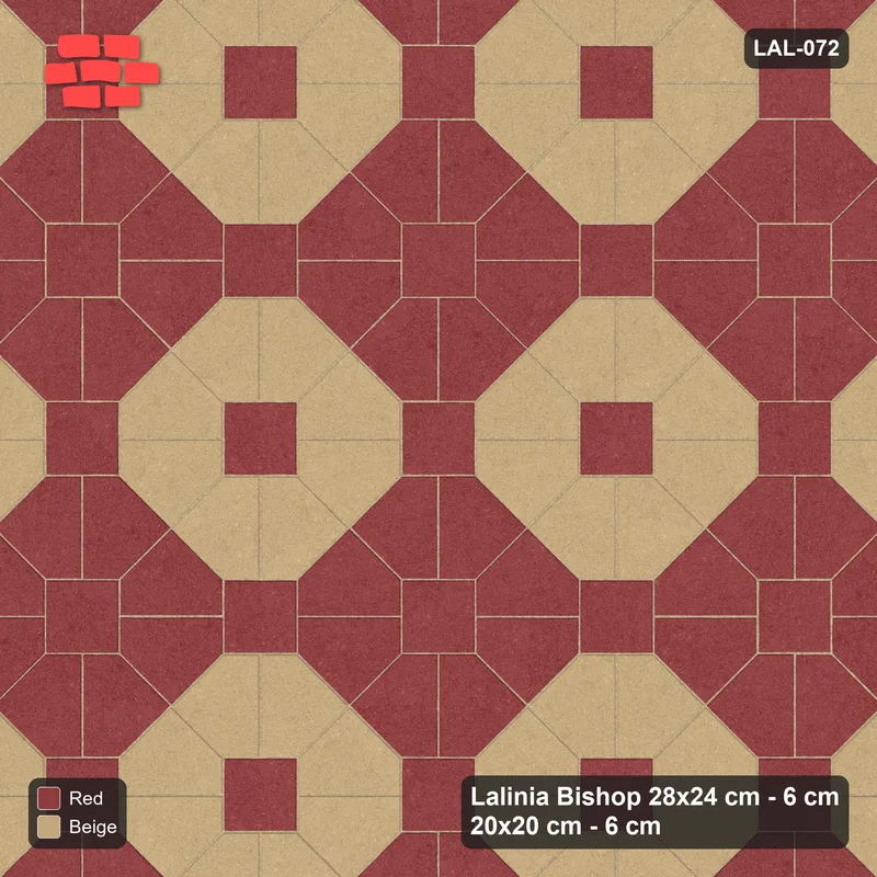 Interlock (Pasco) 28x24 cm · LAL-072 · Octagon Rosette Grid - chequer octagons, squares in the second colour · Top view Interlock (Pasco) 28x24 cm · LAL-072 · Octagon Rosette Grid - chequer octagons, squares in the second colour · Top view