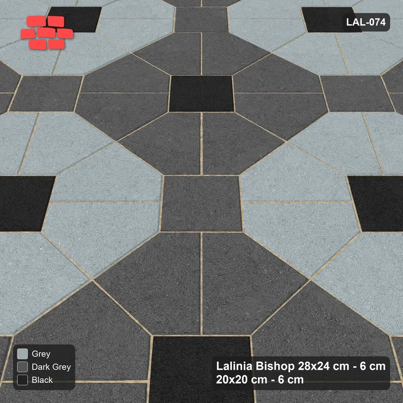 Interlock (Pasco) 28x24 cm · LAL-074 · Octagon Rosette Grid - chequer octagons, accent centres, turned 45 deg · Side view Interlock (Pasco) 28x24 cm · LAL-074 · Octagon Rosette Grid - chequer octagons, accent centres, turned 45 deg · Side view
