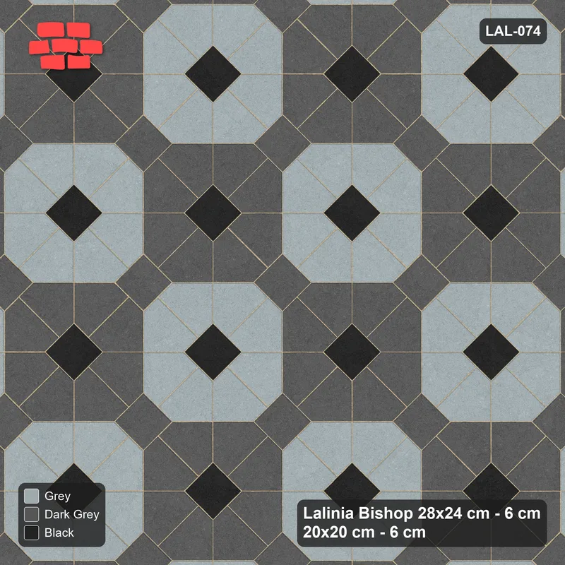 Interlock (Pasco) 28x24 cm · LAL-074 · Octagon Rosette Grid - chequer octagons, accent centres, turned 45 deg · Top view Interlock (Pasco) 28x24 cm · LAL-074 · Octagon Rosette Grid - chequer octagons, accent centres, turned 45 deg · Top view