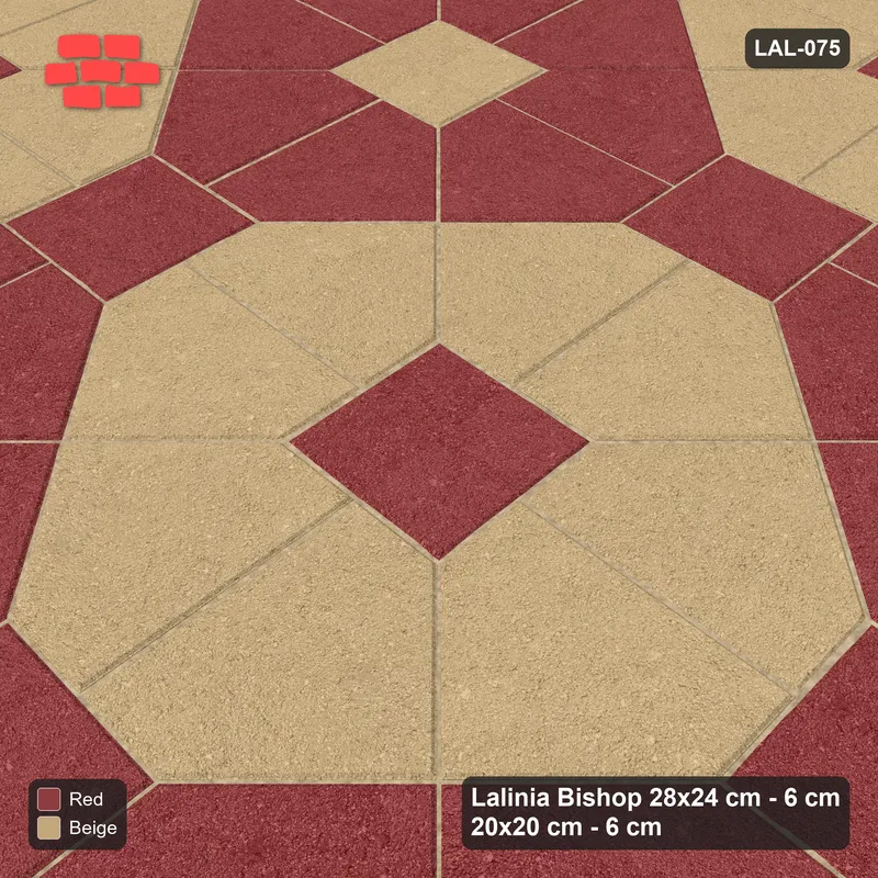 Interlock (Pasco) 28x24 cm · LAL-075 · Octagon Rosette Grid - chequer octagons, crossed centre colours · Side view Interlock (Pasco) 28x24 cm · LAL-075 · Octagon Rosette Grid - chequer octagons, crossed centre colours · Side view
