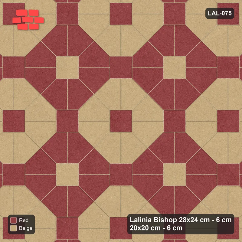 Interlock (Pasco) 28x24 cm · LAL-075 · Octagon Rosette Grid - chequer octagons, crossed centre colours · Top view Interlock (Pasco) 28x24 cm · LAL-075 · Octagon Rosette Grid - chequer octagons, crossed centre colours · Top view