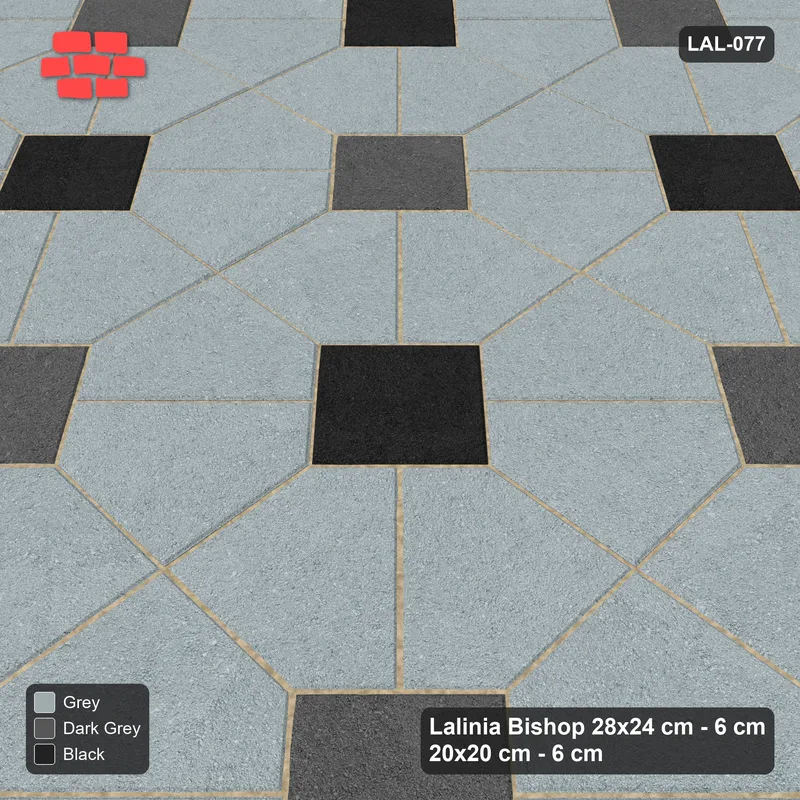 Interlock (Pasco) 28x24 cm · LAL-077 · Octagon Rosette Grid - single house colour, two square accents, turned 45 deg · Side view Interlock (Pasco) 28x24 cm · LAL-077 · Octagon Rosette Grid - single house colour, two square accents, turned 45 deg · Side view