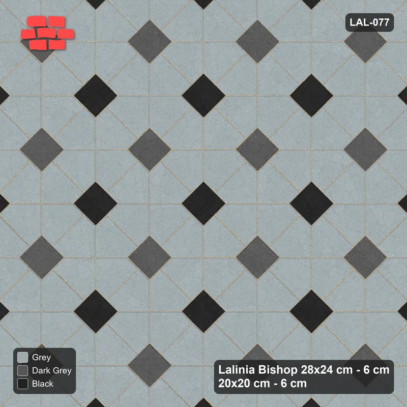 Interlock (Pasco) 28x24 cm · LAL-077 · Octagon Rosette Grid - single house colour, two square accents, turned 45 deg · Top view Interlock (Pasco) 28x24 cm · LAL-077 · Octagon Rosette Grid - single house colour, two square accents, turned 45 deg · Top view