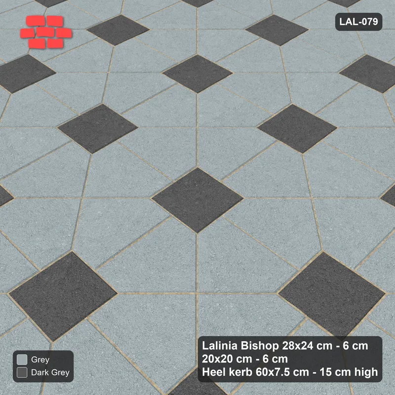 Interlock (Pasco) 28x24 cm · LAL-079 · Octagon Rosette Grid - single house colour, accent squares, kerb frame · Side view Interlock (Pasco) 28x24 cm · LAL-079 · Octagon Rosette Grid - single house colour, accent squares, kerb frame · Side view