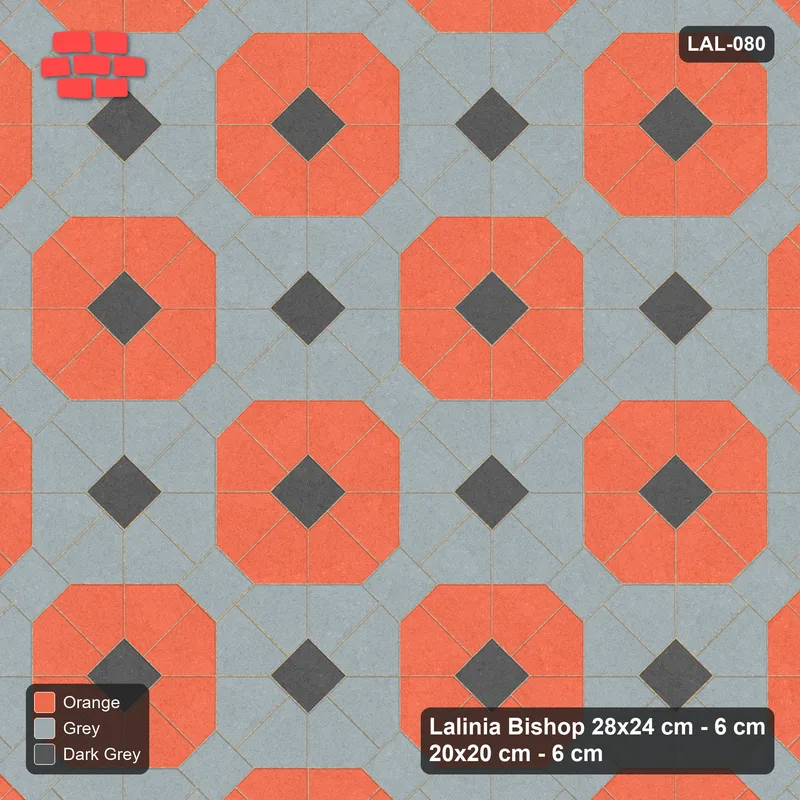Interlock (Pasco) 28x24 cm · LAL-080 · Octagon Rosette Grid - chequer octagons, accent centres, turned 45 deg · Top view Interlock (Pasco) 28x24 cm · LAL-080 · Octagon Rosette Grid - chequer octagons, accent centres, turned 45 deg · Top view