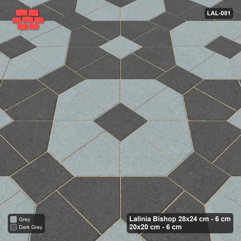 Interlock (Pasco) 28x24 cm · LAL-081 · Octagon Rosette Grid - chequer octagons, crossed centre colours · Side view Interlock (Pasco) 28x24 cm · LAL-081 · Octagon Rosette Grid - chequer octagons, crossed centre colours · Side view