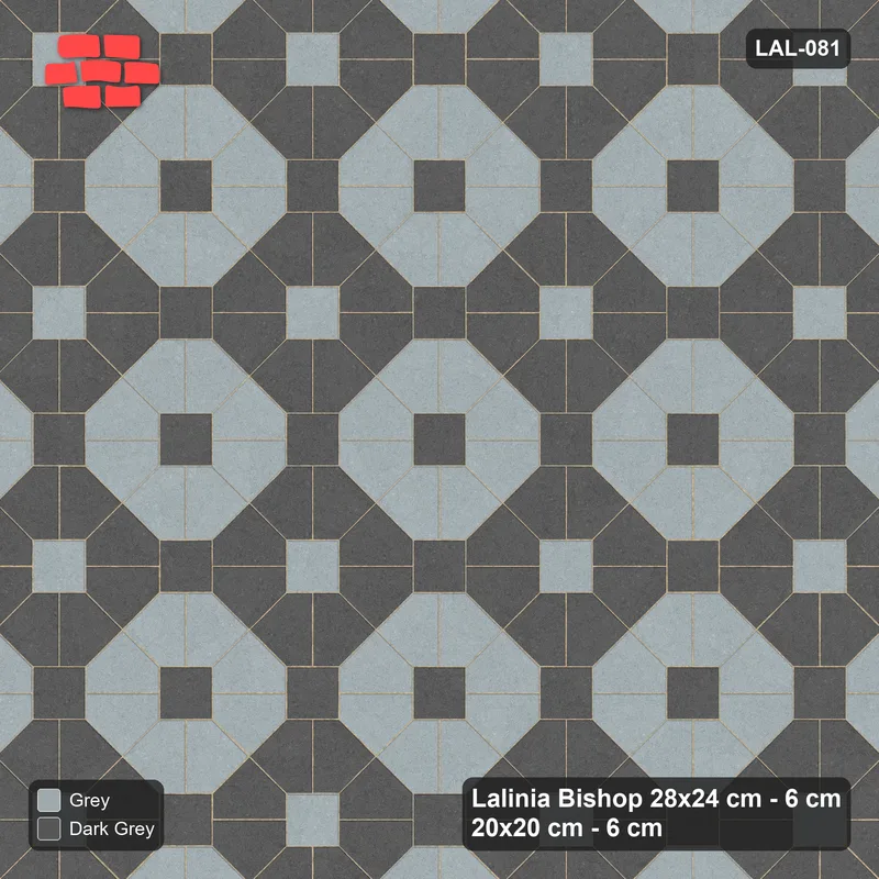 Interlock (Pasco) 28x24 cm · LAL-081 · Octagon Rosette Grid - chequer octagons, crossed centre colours · Top view Interlock (Pasco) 28x24 cm · LAL-081 · Octagon Rosette Grid - chequer octagons, crossed centre colours · Top view