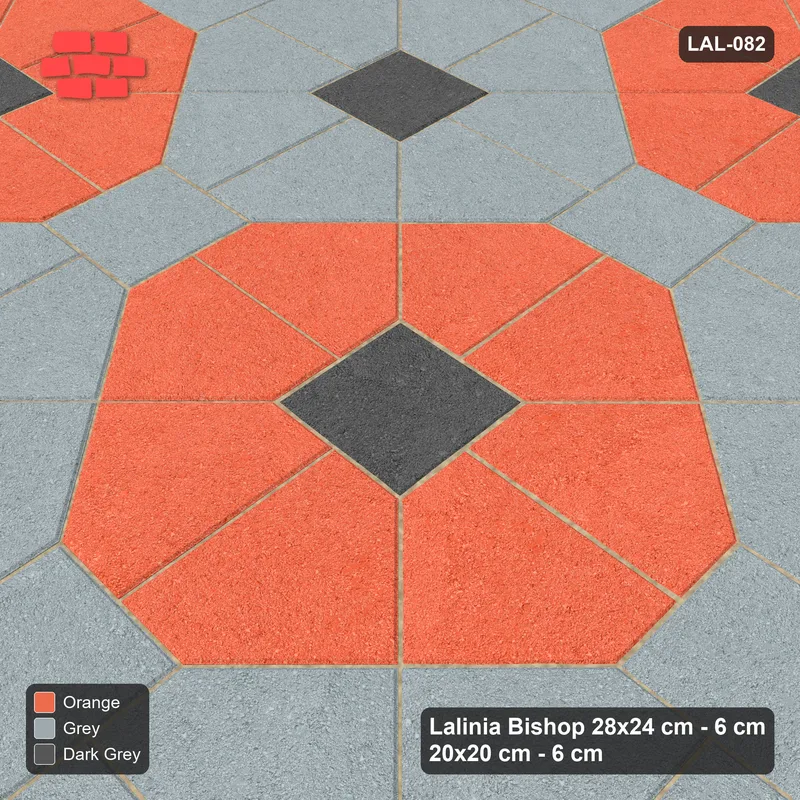 Interlock (Pasco) 28x24 cm · LAL-082 · Octagon Rosette Grid - chequer octagons, accent centres, gap squares matched, kerb frame · Side view Interlock (Pasco) 28x24 cm · LAL-082 · Octagon Rosette Grid - chequer octagons, accent centres, gap squares matched, kerb frame · Side view