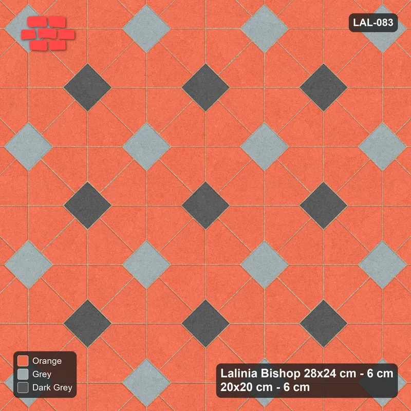 Interlock (Pasco) 28x24 cm · LAL-083 · Octagon Rosette Grid - single house colour, two square accents, turned 45 deg · Top view Interlock (Pasco) 28x24 cm · LAL-083 · Octagon Rosette Grid - single house colour, two square accents, turned 45 deg · Top view