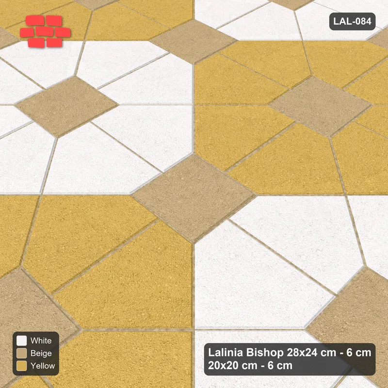 Interlock (Pasco) 28x24 cm · LAL-084 · Octagon Rosette Grid - chequer octagons, dark centres and gap squares · Side view Interlock (Pasco) 28x24 cm · LAL-084 · Octagon Rosette Grid - chequer octagons, dark centres and gap squares · Side view