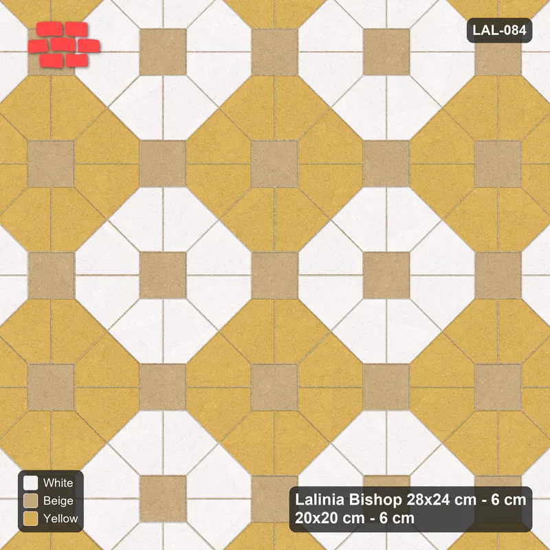 Interlock (Pasco) 28x24 cm · LAL-084 · Octagon Rosette Grid - chequer octagons, dark centres and gap squares · Top view Interlock (Pasco) 28x24 cm · LAL-084 · Octagon Rosette Grid - chequer octagons, dark centres and gap squares · Top view