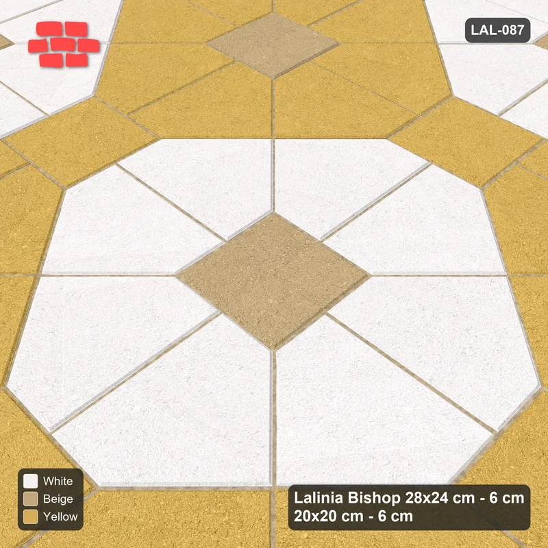 Interlock (Pasco) 28x24 cm · LAL-087 · Octagon Rosette Grid - chequer octagons, accent centres · Side view Interlock (Pasco) 28x24 cm · LAL-087 · Octagon Rosette Grid - chequer octagons, accent centres · Side view