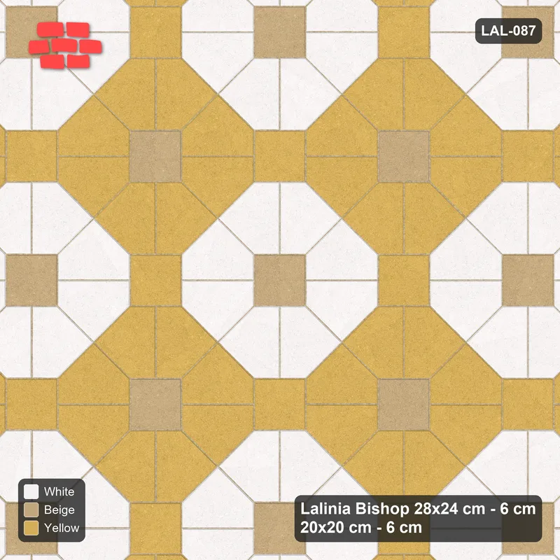 Interlock (Pasco) 28x24 cm · LAL-087 · Octagon Rosette Grid - chequer octagons, accent centres · Top view Interlock (Pasco) 28x24 cm · LAL-087 · Octagon Rosette Grid - chequer octagons, accent centres · Top view