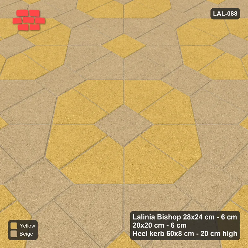 Interlock (Pasco) 28x24 cm · LAL-088 · Octagon Rosette Grid - chequer octagons, crossed centre colours, kerb frame · Side view Interlock (Pasco) 28x24 cm · LAL-088 · Octagon Rosette Grid - chequer octagons, crossed centre colours, kerb frame · Side view