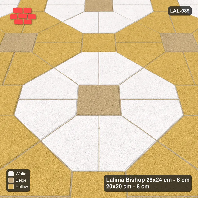 Interlock (Pasco) 28x24 cm · LAL-089 · Octagon Rosette Grid - chequer octagons, accent centres, gap squares matched, turned 45 deg · Side view Interlock (Pasco) 28x24 cm · LAL-089 · Octagon Rosette Grid - chequer octagons, accent centres, gap squares matched, turned 45 deg · Side view