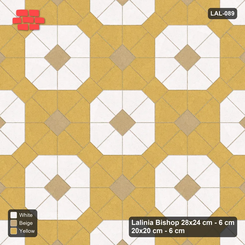 Interlock (Pasco) 28x24 cm · LAL-089 · Octagon Rosette Grid - chequer octagons, accent centres, gap squares matched, turned 45 deg · Top view Interlock (Pasco) 28x24 cm · LAL-089 · Octagon Rosette Grid - chequer octagons, accent centres, gap squares matched, turned 45 deg · Top view