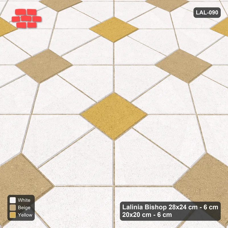 Interlock (Pasco) 28x24 cm · LAL-090 · Octagon Rosette Grid - single house colour, two square accents · Side view Interlock (Pasco) 28x24 cm · LAL-090 · Octagon Rosette Grid - single house colour, two square accents · Side view