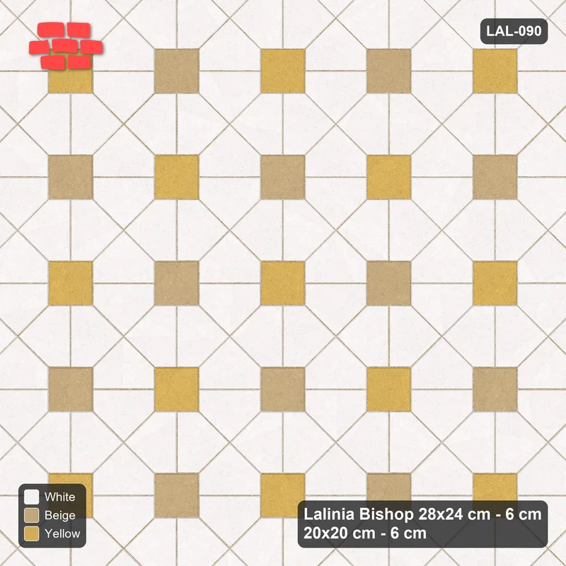 Interlock (Pasco) 28x24 cm · LAL-090 · Octagon Rosette Grid - single house colour, two square accents · Top view Interlock (Pasco) 28x24 cm · LAL-090 · Octagon Rosette Grid - single house colour, two square accents · Top view